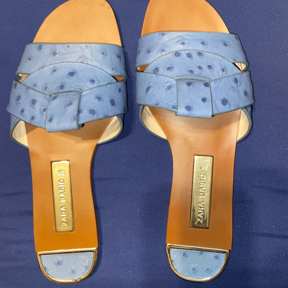 Zara Blue Ruffle Slide Sandals